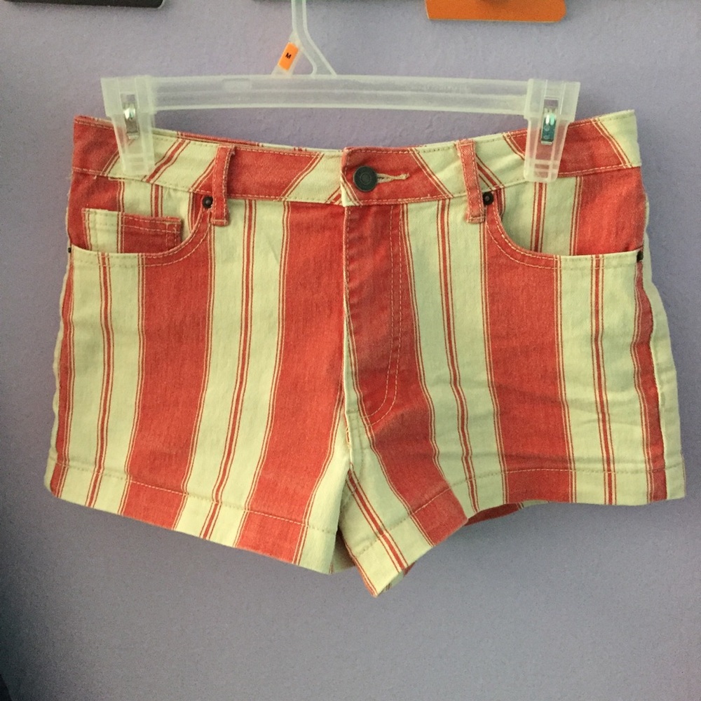 orange and yellow cream striped shorts